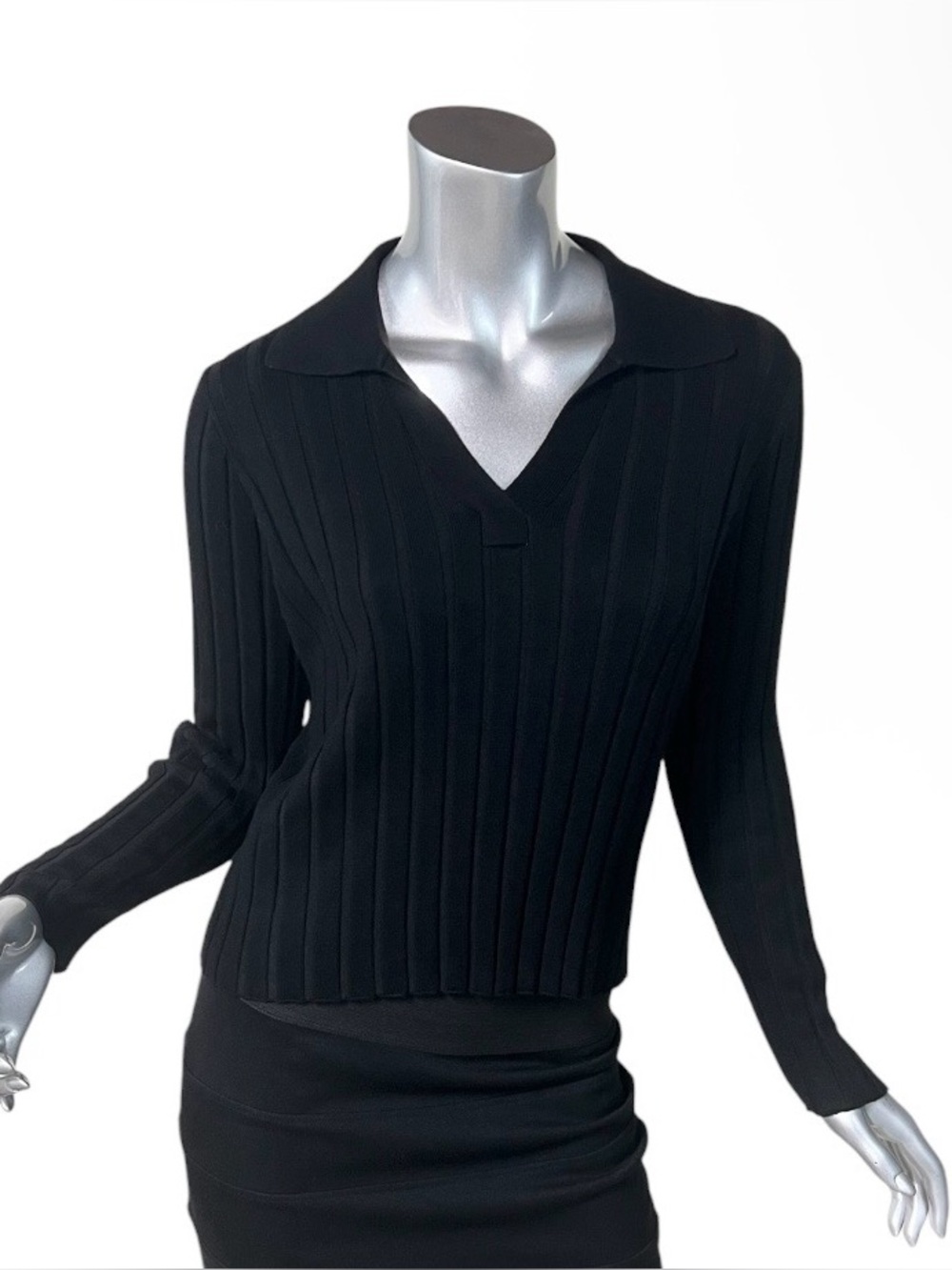Cato Ribbed Knit V Neck Soft Stretch Collar Black Sweater Women’s Small